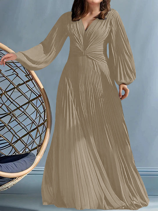 Robes de Mère de la Mariée Grande Taille à Col en V et Coupe Princesse avec Fronces