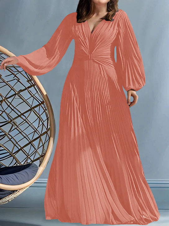 Robes de Mère de la Mariée Grande Taille à Col en V et Coupe Princesse avec Fronces