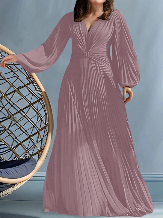 Robes de Mère de la Mariée Grande Taille à Col en V et Coupe Princesse avec Fronces