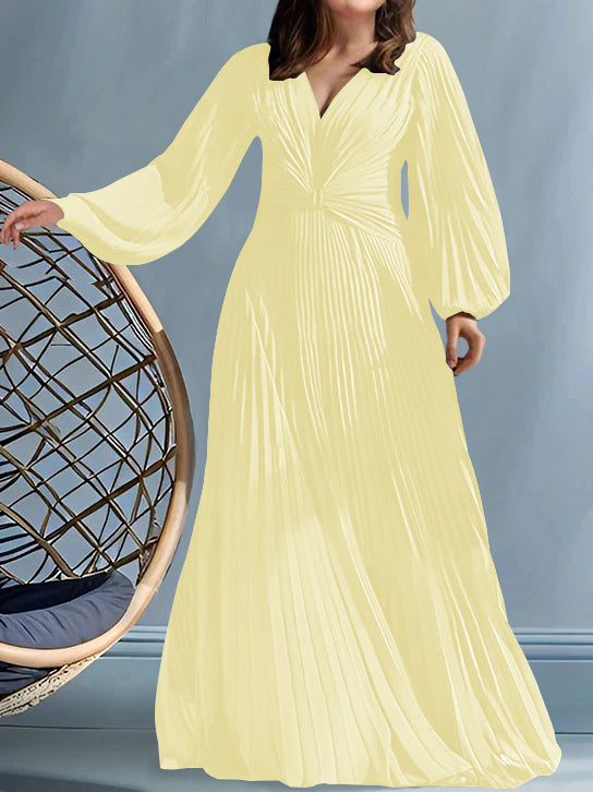 Robes de Mère de la Mariée Grande Taille à Col en V et Coupe Princesse avec Fronces