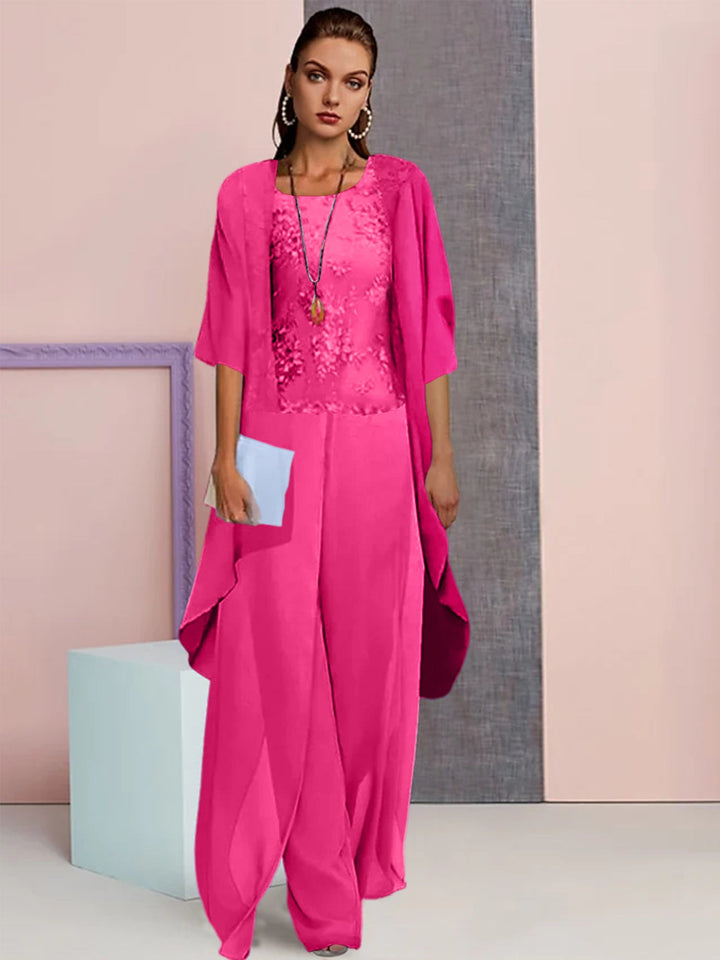 Tailleur-Pantalon en Mousseline de Soie avec Veste pour Mère de la Mariée