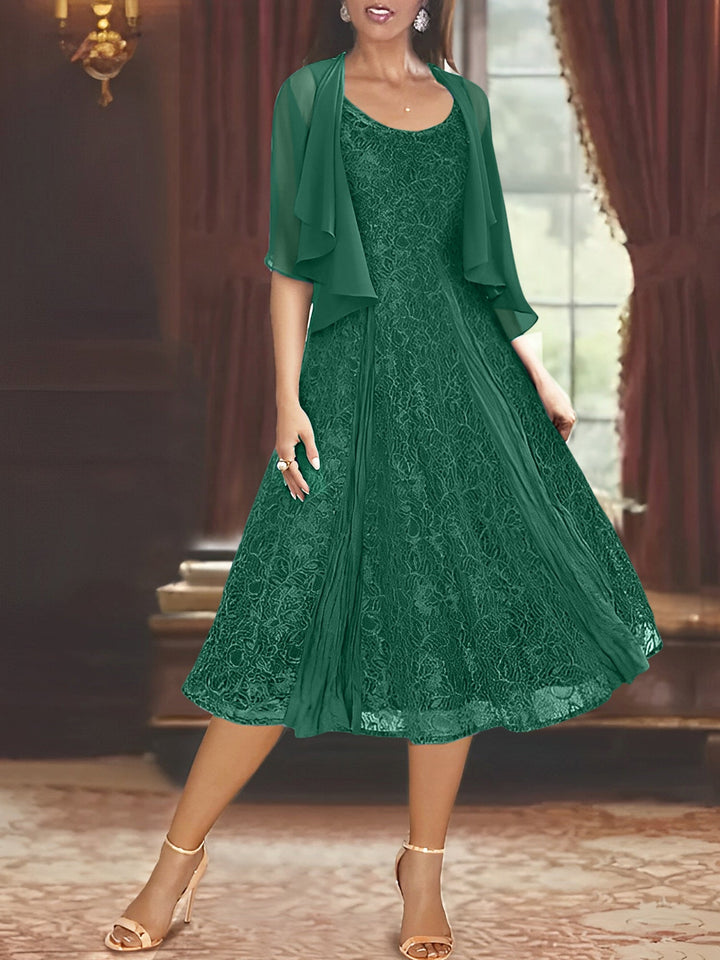 Robe de Mère de la Mariée Coupe A-Line/Princess à Manches Mi-Longues et Décolleté Plongeant avec Appliques et châle