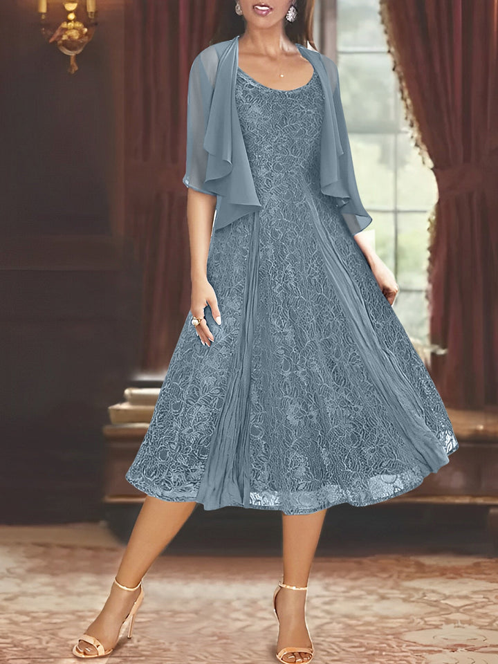 Robe de Mère de la Mariée Coupe A-Line/Princess à Manches Mi-Longues et Décolleté Plongeant avec Appliques et châle