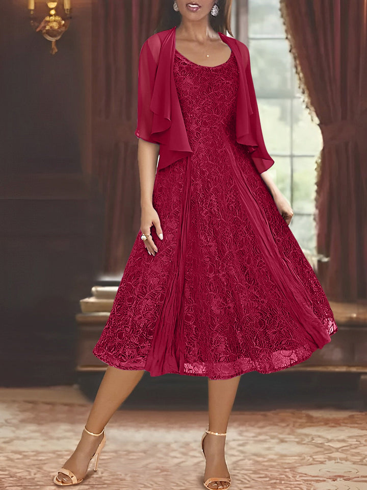 Robe de Mère de la Mariée Coupe A-Line/Princess à Manches Mi-Longues et Décolleté Plongeant avec Appliques et châle