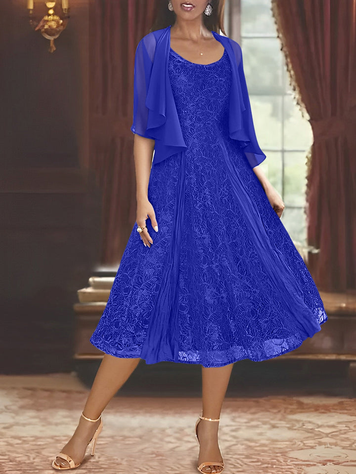 Robe de Mère de la Mariée Coupe A-Line/Princess à Manches Mi-Longues et Décolleté Plongeant avec Appliques et châle