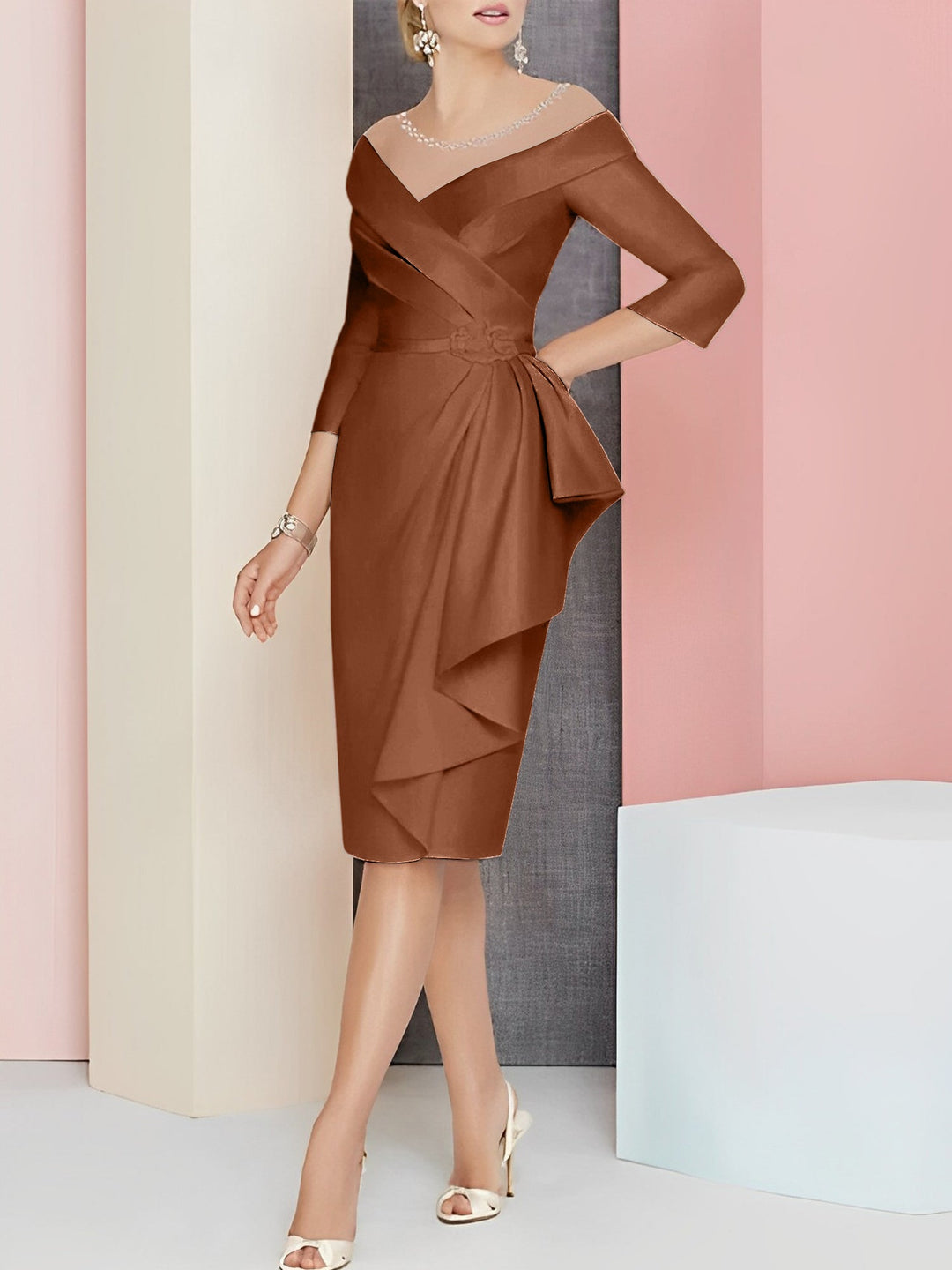 Robes de Mère de la Mariée Fourreau/Colonne à Col en V et Longueur Genou