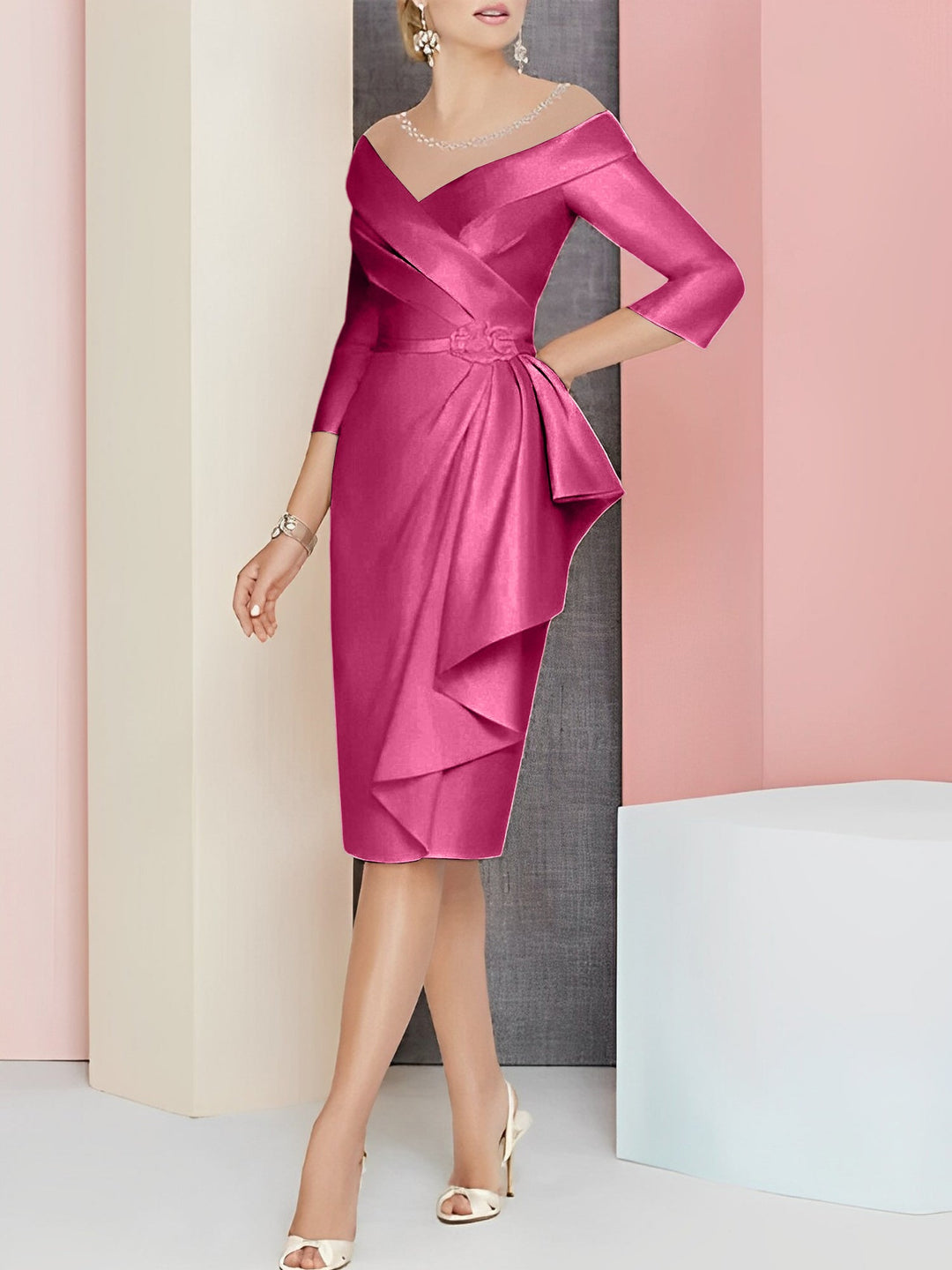 Robes de Mère de la Mariée Fourreau/Colonne à Col en V et Longueur Genou