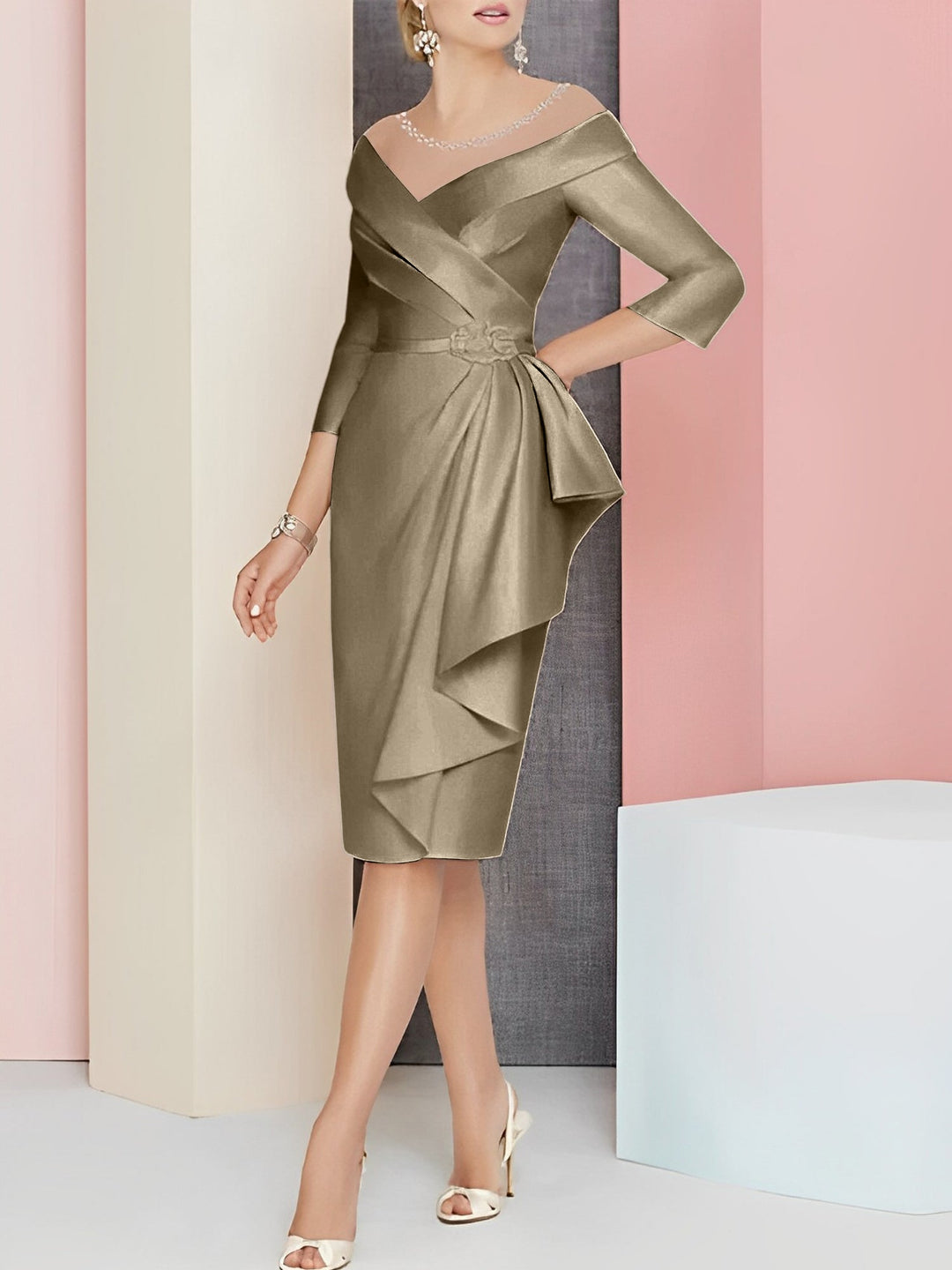 Robes de Mère de la Mariée Fourreau/Colonne à Col en V et Longueur Genou