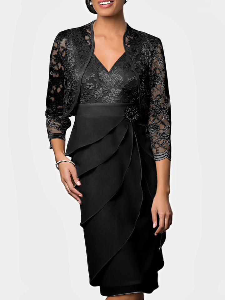 Robes de Mère de la Mariée Fourreau/Colonne à Col en V et Longueur Genou