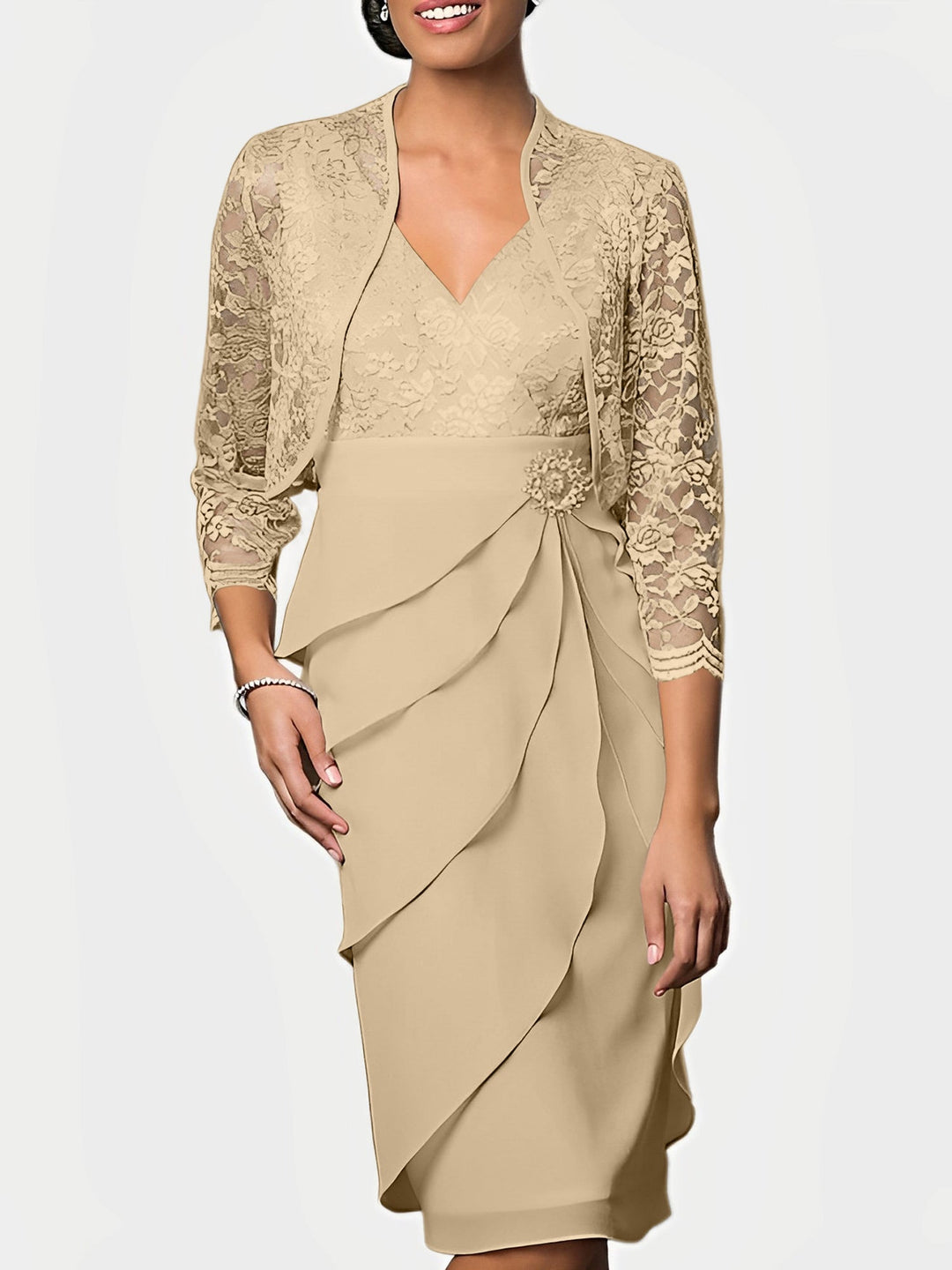 Robes de Mère de la Mariée Fourreau/Colonne à Col en V et Longueur Genou