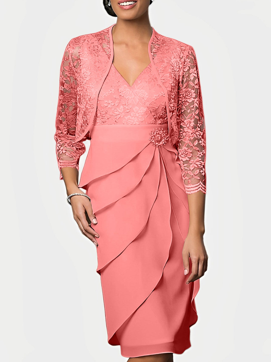 Robes de Mère de la Mariée Fourreau/Colonne à Col en V et Longueur Genou