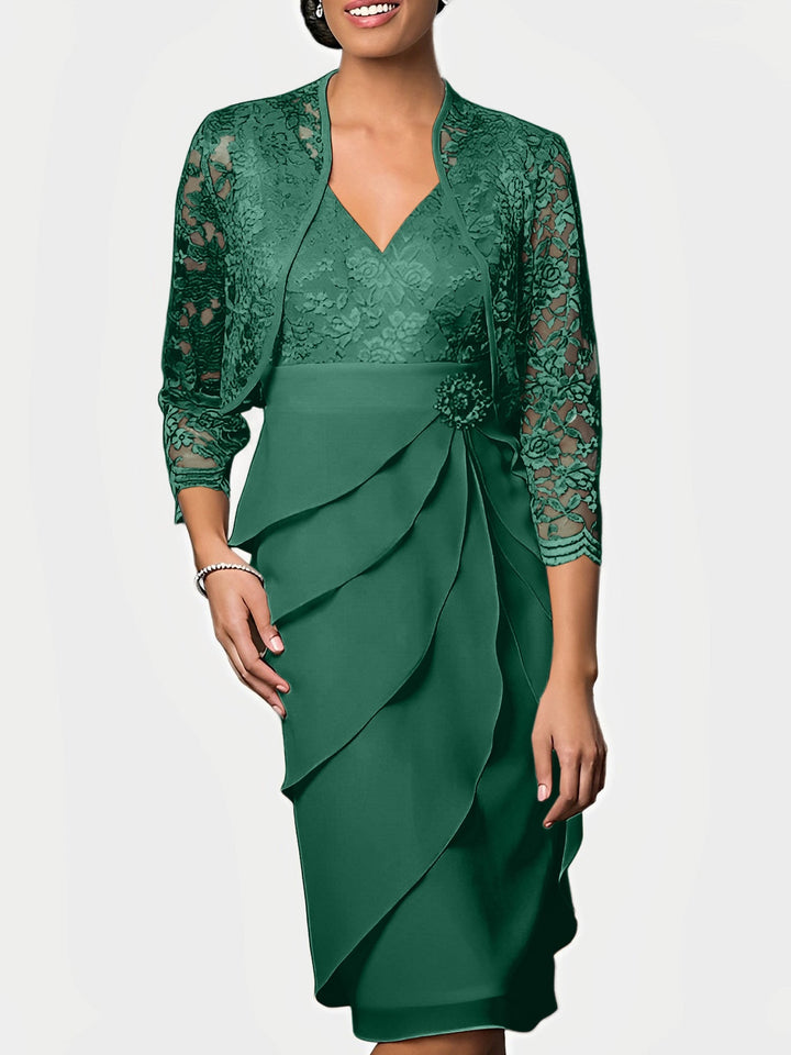 Robes de Mère de la Mariée Fourreau/Colonne à Col en V et Longueur Genou