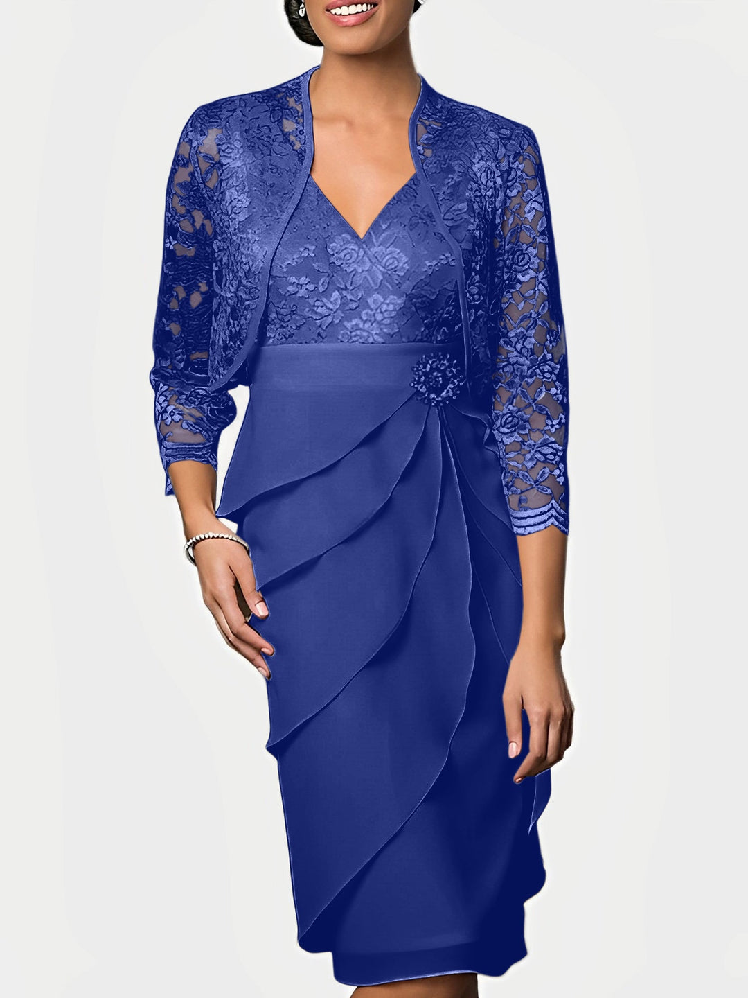 Robes de Mère de la Mariée Fourreau/Colonne à Col en V et Longueur Genou