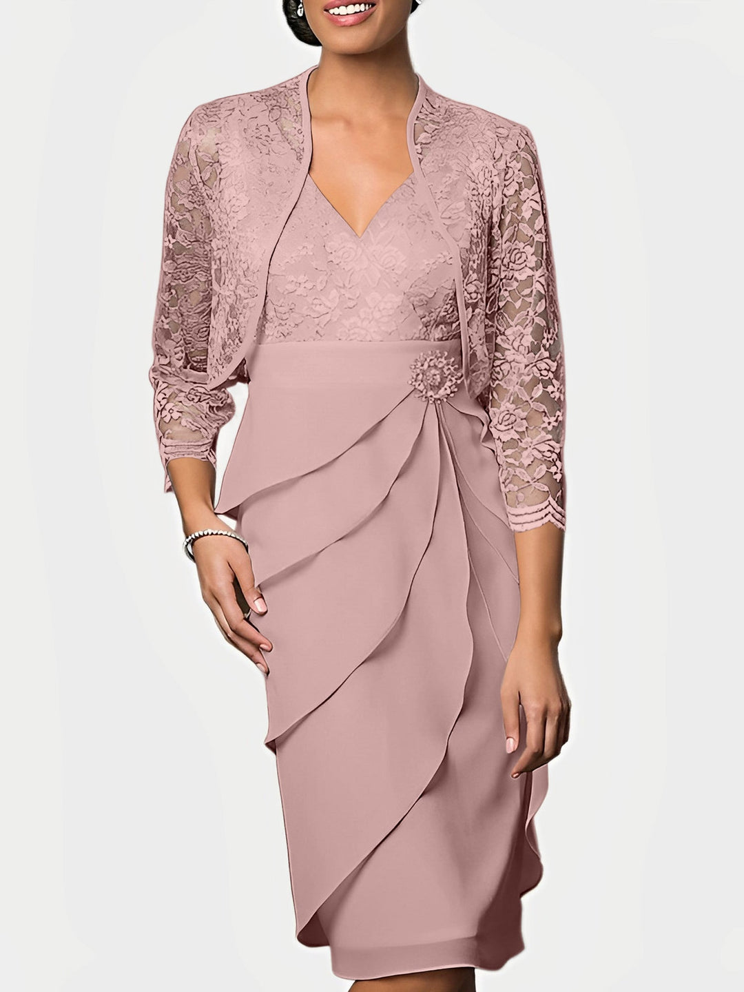 Robes de Mère de la Mariée Fourreau/Colonne à Col en V et Longueur Genou