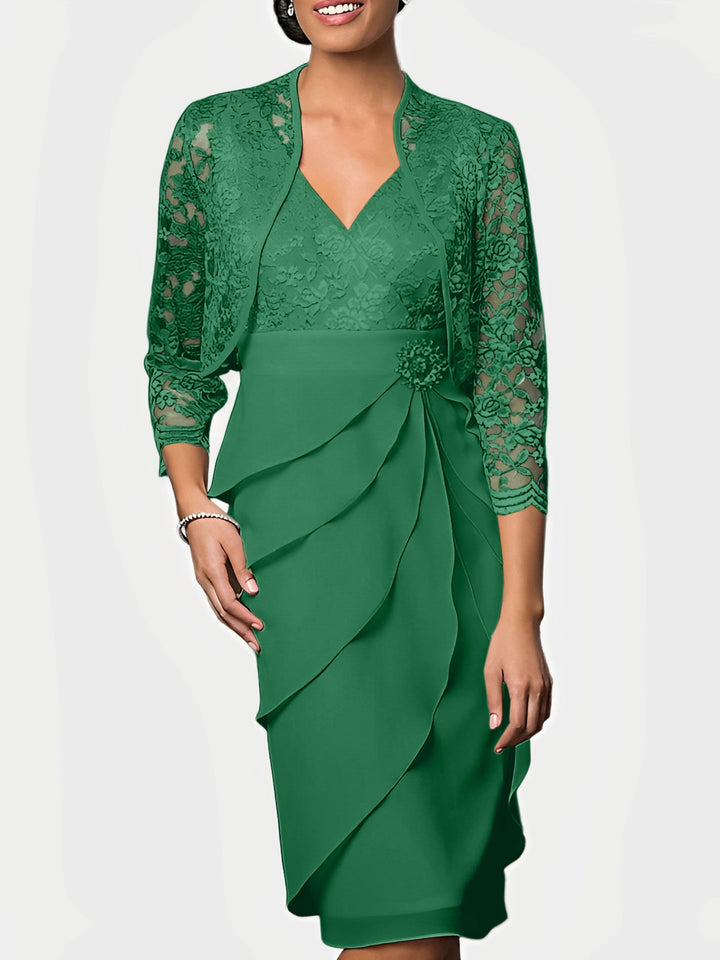 Robes de Mère de la Mariée Fourreau/Colonne à Col en V et Longueur Genou