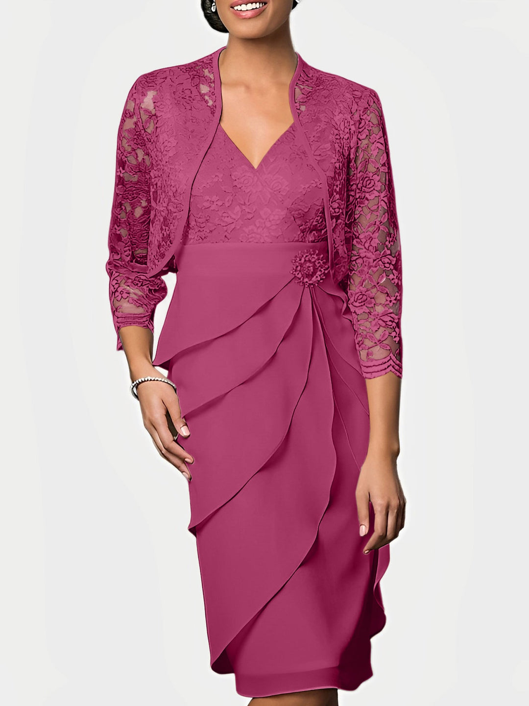 Robes de Mère de la Mariée Fourreau/Colonne à Col en V et Longueur Genou