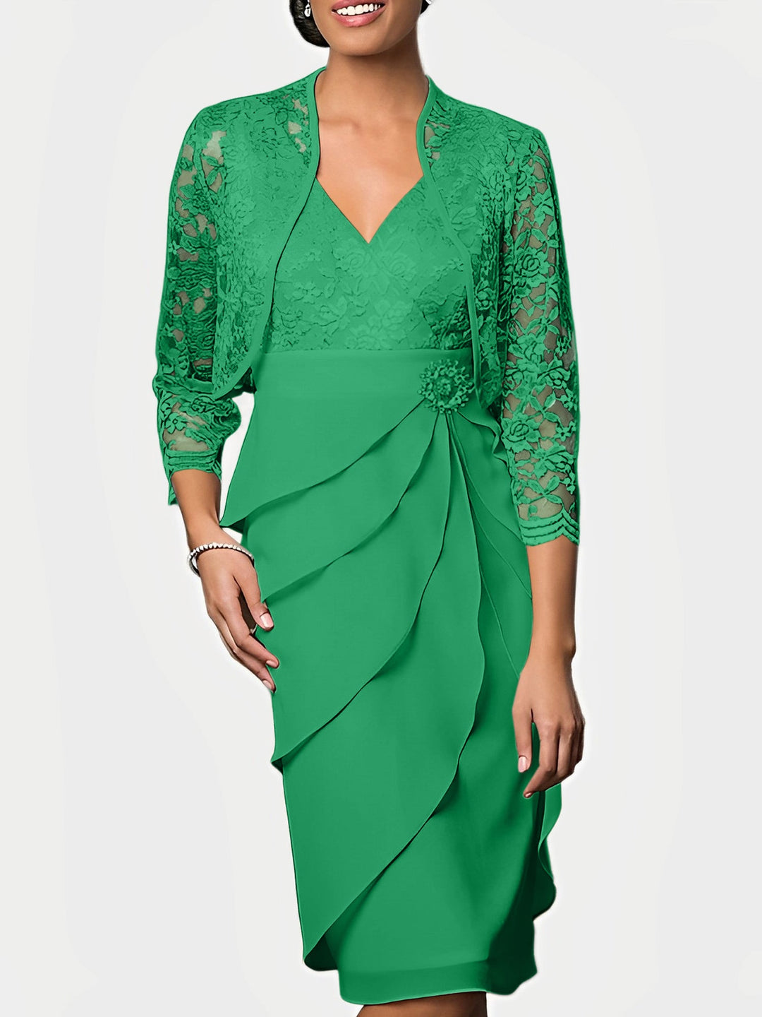 Robes de Mère de la Mariée Fourreau/Colonne à Col en V et Longueur Genou