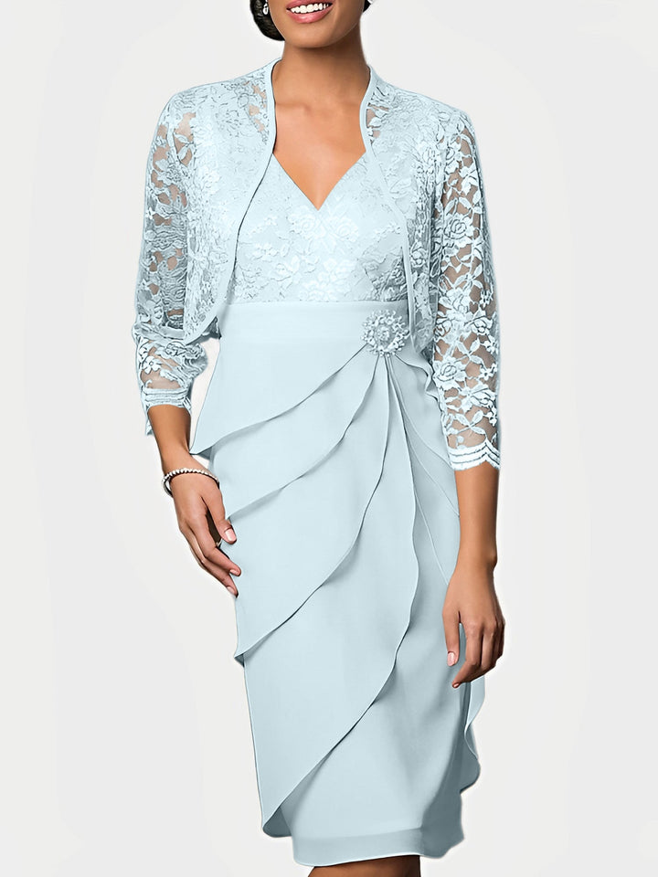 Robes de Mère de la Mariée Fourreau/Colonne à Col en V et Longueur Genou