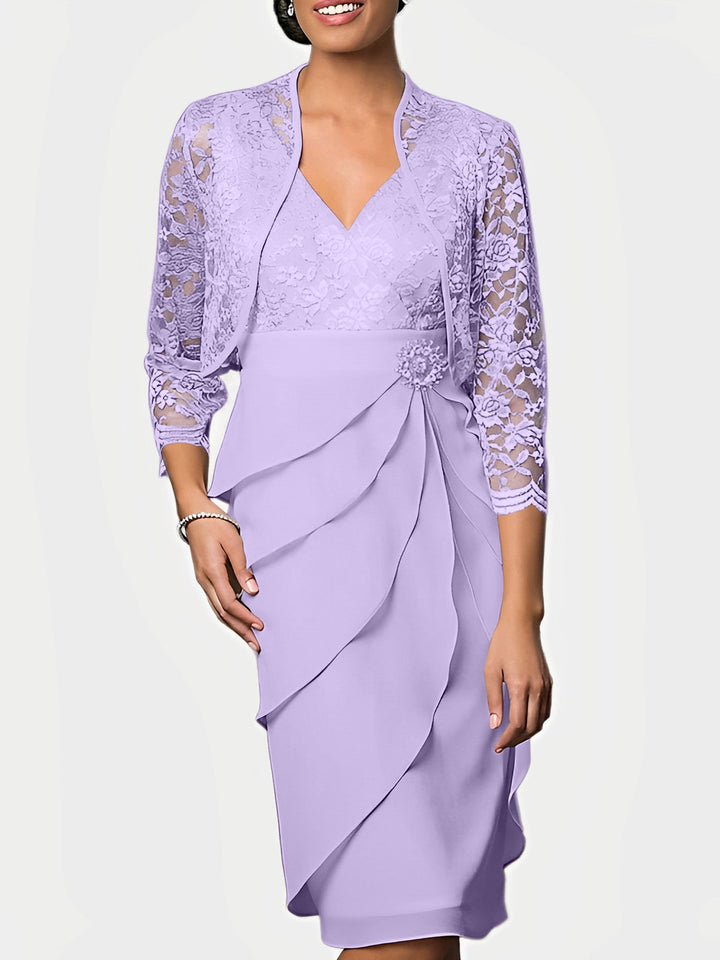 Robes de Mère de la Mariée Fourreau/Colonne à Col en V et Longueur Genou