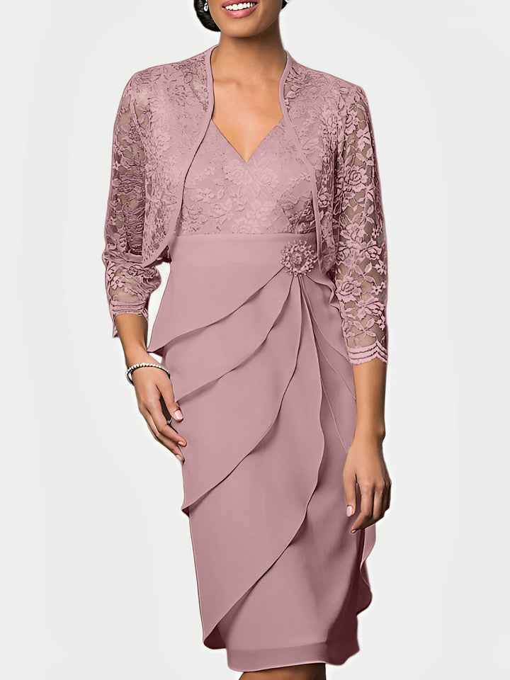 Robes de Mère de la Mariée Fourreau/Colonne à Col en V et Longueur Genou