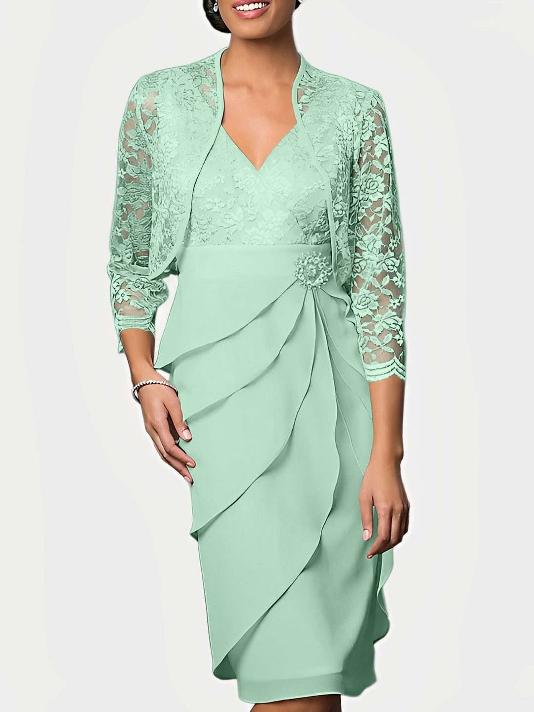 Robes de Mère de la Mariée Fourreau/Colonne à Col en V et Longueur Genou