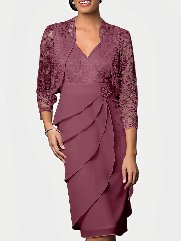 Robes de Mère de la Mariée Fourreau/Colonne à Col en V et Longueur Genou