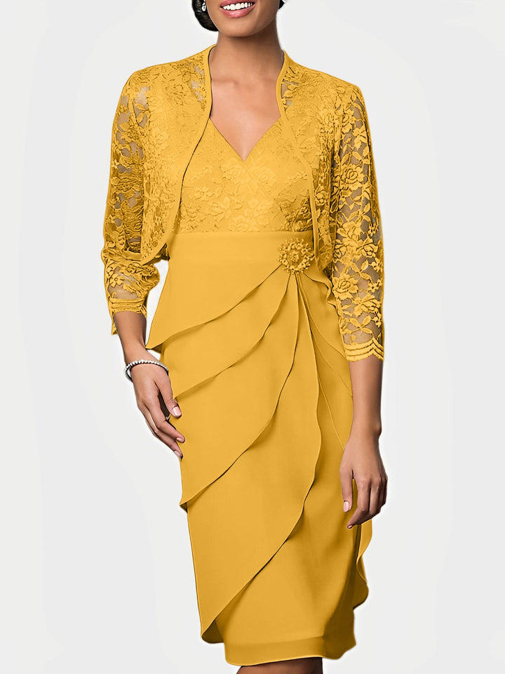 Robes de Mère de la Mariée Fourreau/Colonne à Col en V et Longueur Genou