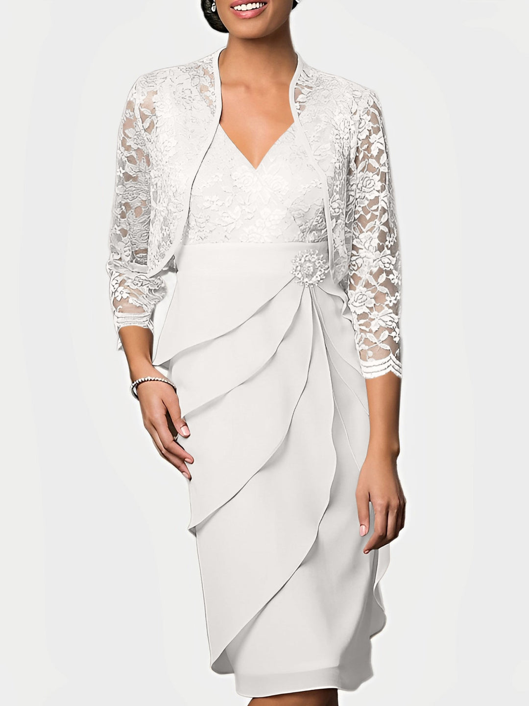 Robes de Mère de la Mariée Fourreau/Colonne à Col en V et Longueur Genou