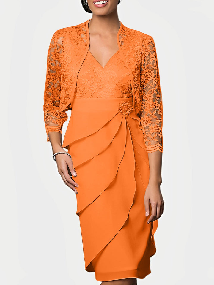 Robes de Mère de la Mariée Fourreau/Colonne à Col en V et Longueur Genou