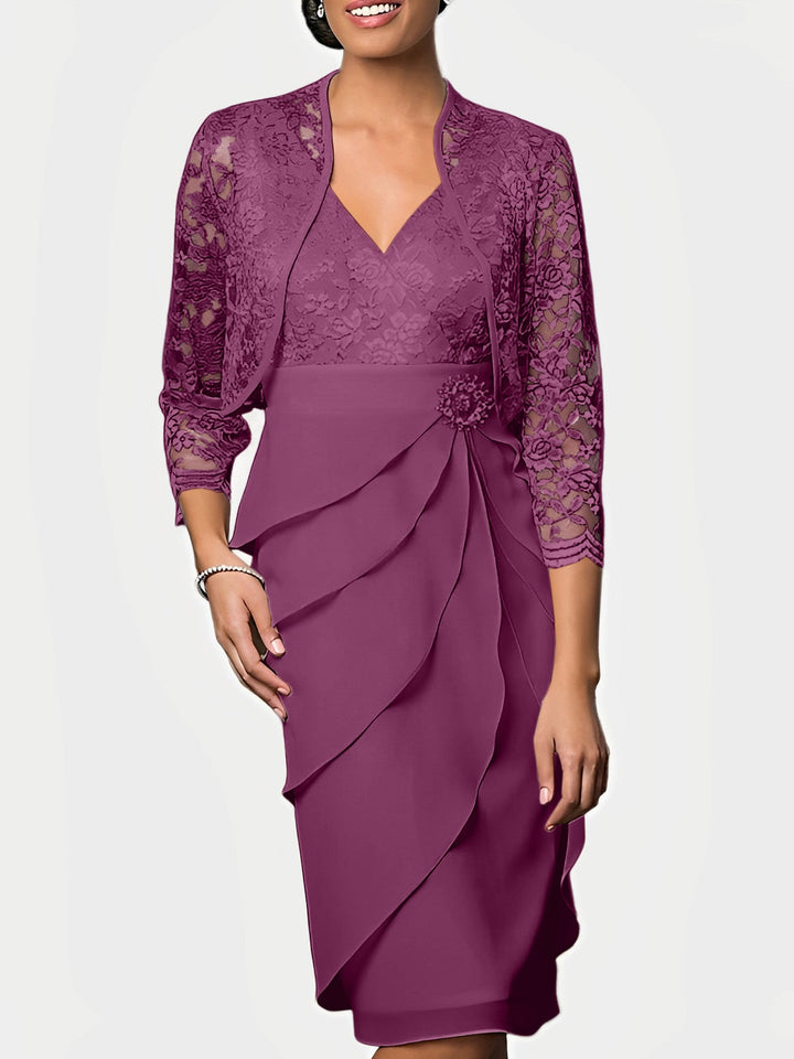 Robes de Mère de la Mariée Fourreau/Colonne à Col en V et Longueur Genou