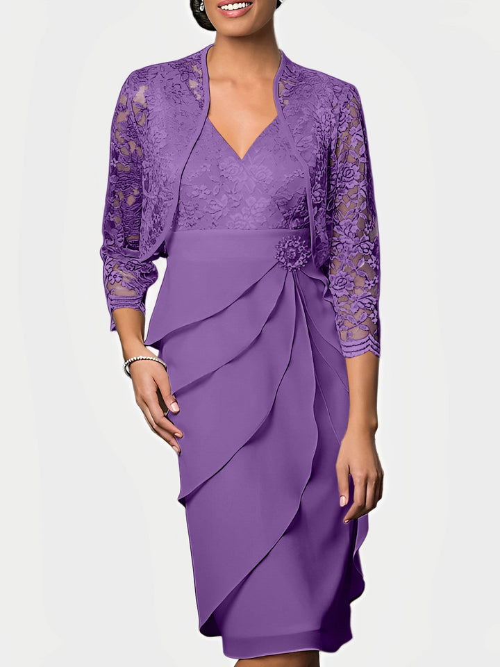 Robes de Mère de la Mariée Fourreau/Colonne à Col en V et Longueur Genou