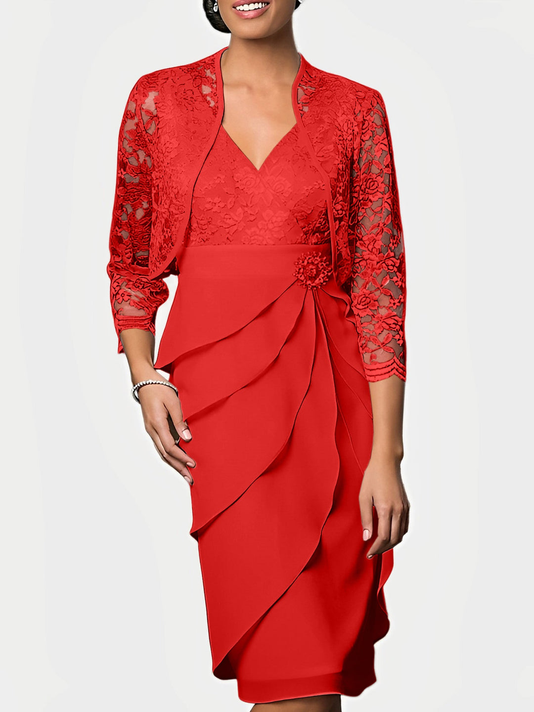 Robes de Mère de la Mariée Fourreau/Colonne à Col en V et Longueur Genou