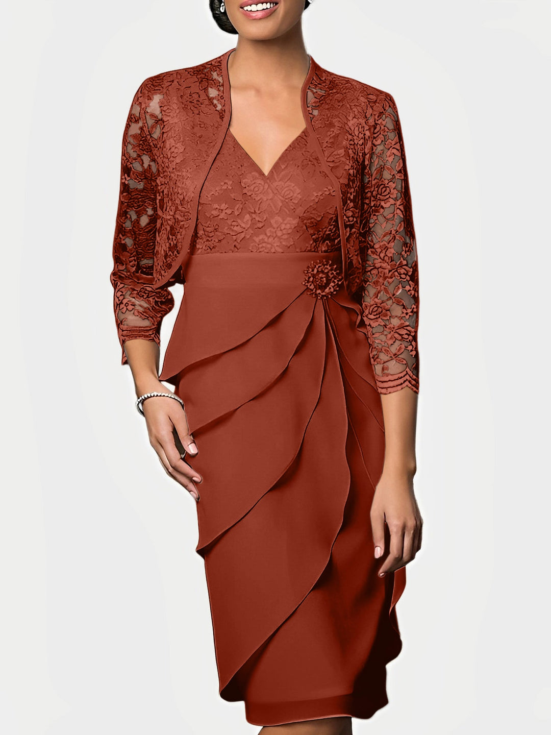 Robes de Mère de la Mariée Fourreau/Colonne à Col en V et Longueur Genou