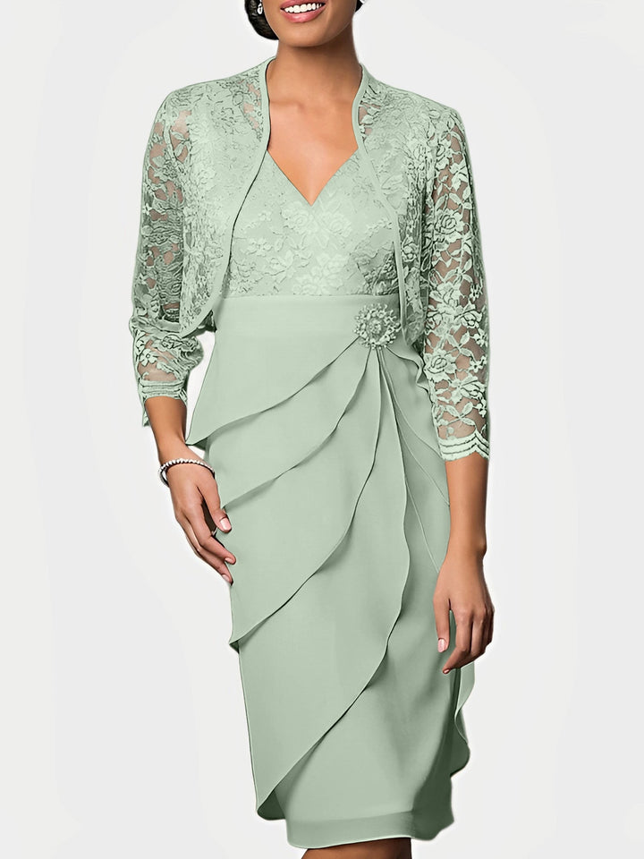 Robes de Mère de la Mariée Fourreau/Colonne à Col en V et Longueur Genou