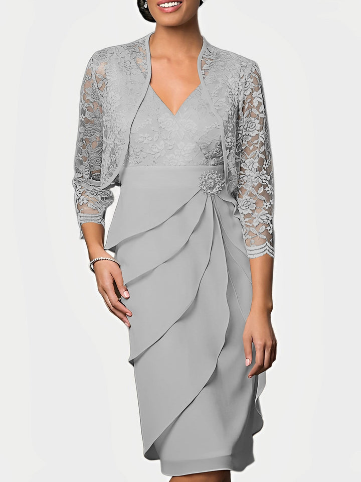 Robes de Mère de la Mariée Fourreau/Colonne à Col en V et Longueur Genou