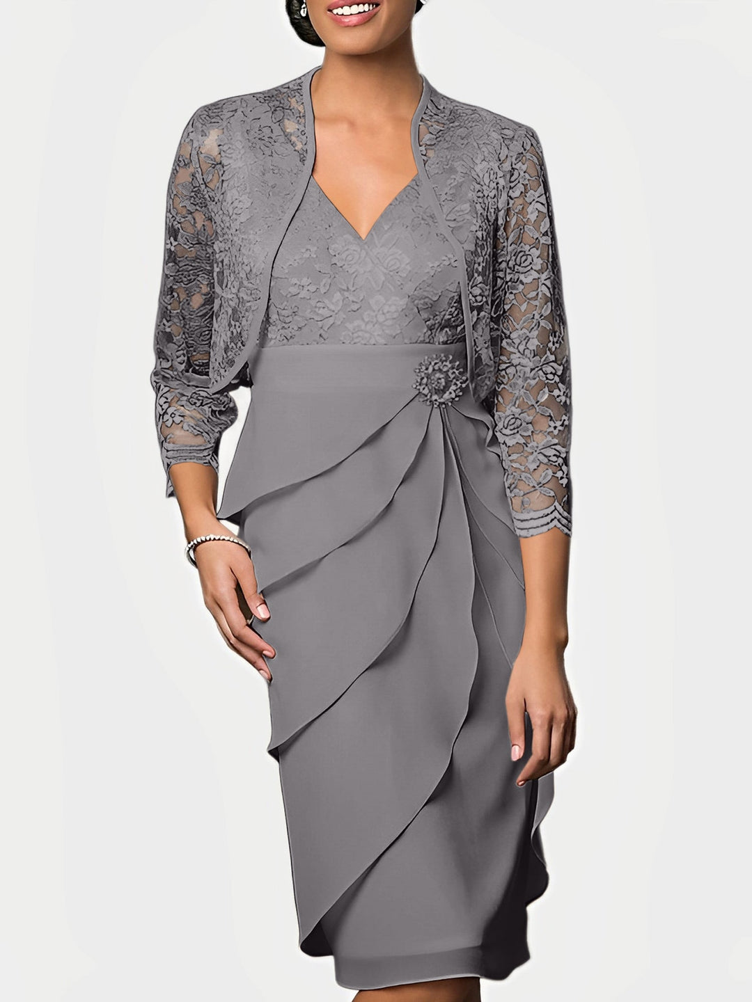 Robes de Mère de la Mariée Fourreau/Colonne à Col en V et Longueur Genou