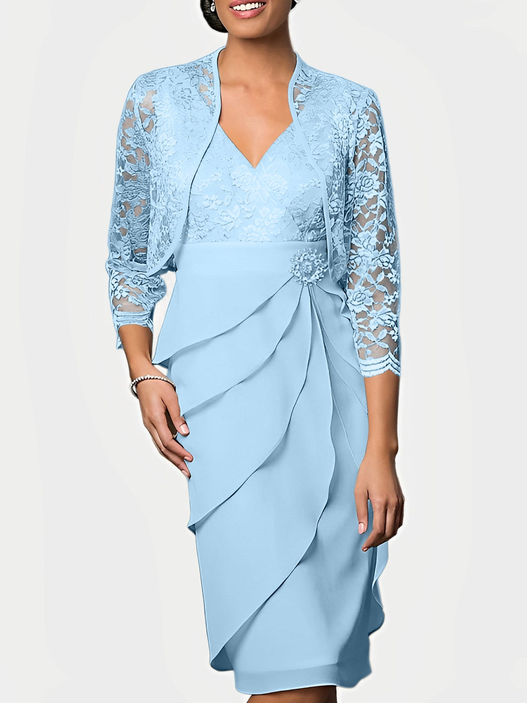 Robes de Mère de la Mariée Fourreau/Colonne à Col en V et Longueur Genou