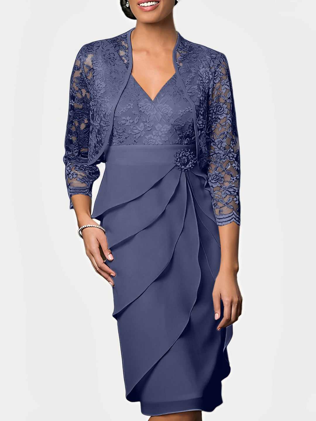 Robes de Mère de la Mariée Fourreau/Colonne à Col en V et Longueur Genou