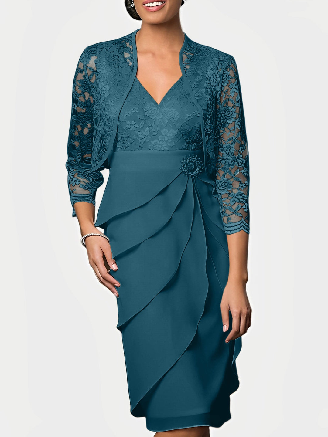 Robes de Mère de la Mariée Fourreau/Colonne à Col en V et Longueur Genou