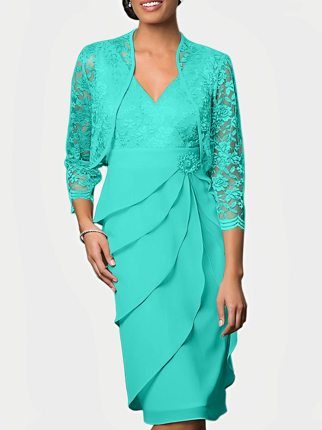 Robes de Mère de la Mariée Fourreau/Colonne à Col en V et Longueur Genou