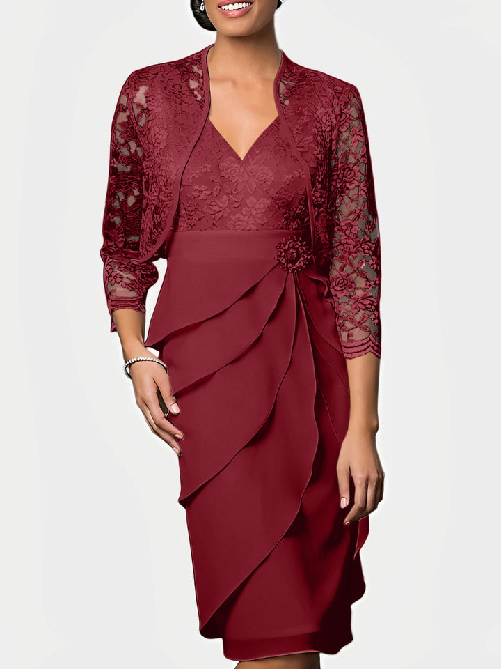 Robes de Mère de la Mariée Fourreau/Colonne à Col en V et Longueur Genou