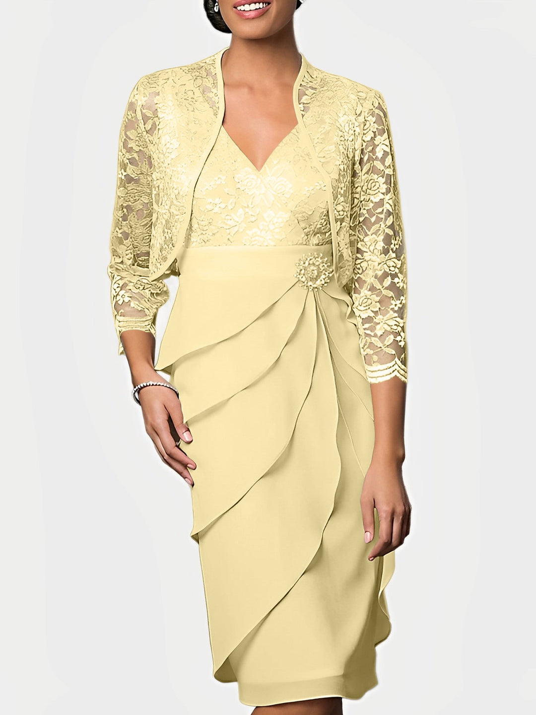 Robes de Mère de la Mariée Fourreau/Colonne à Col en V et Longueur Genou