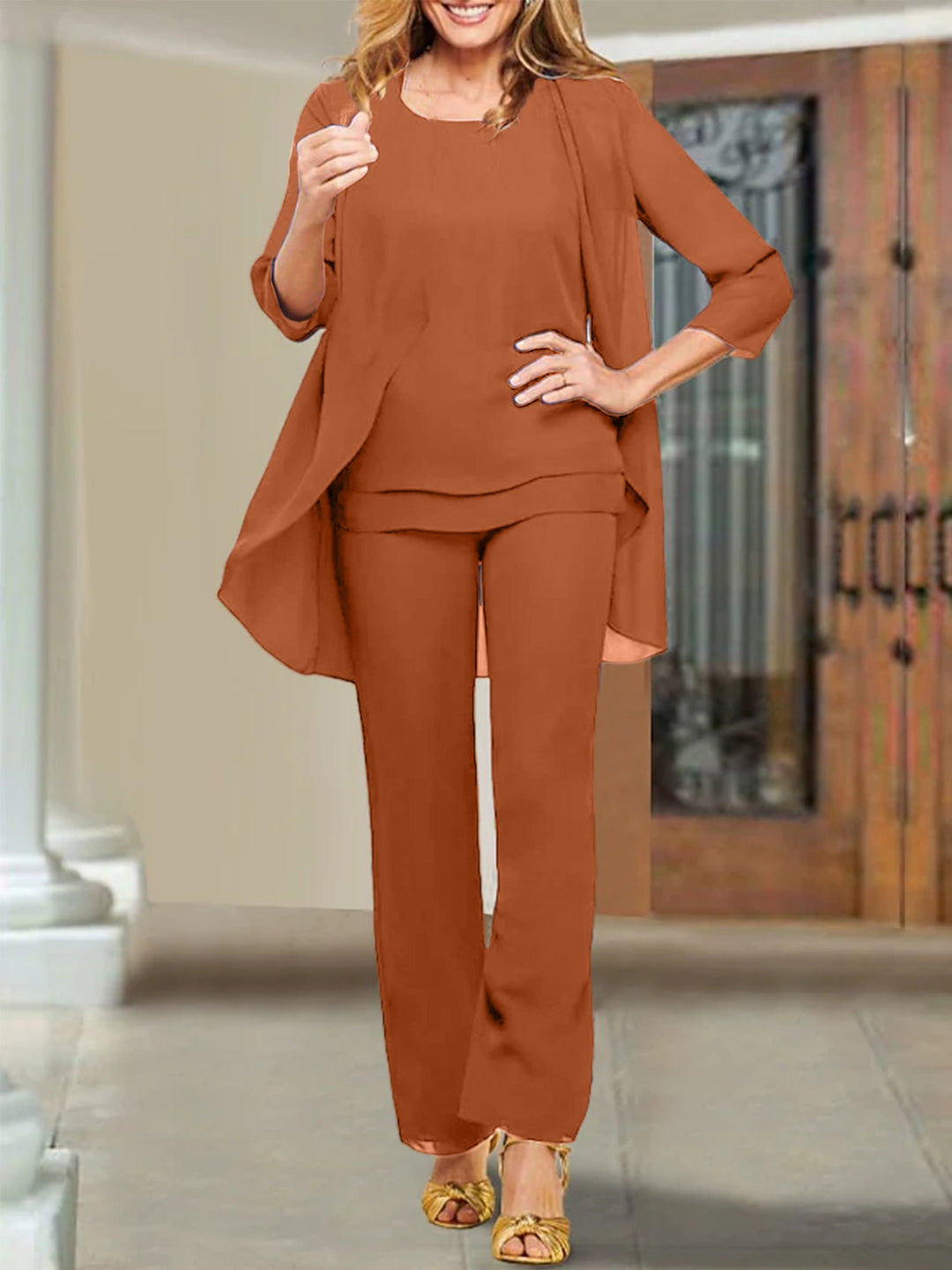 Tailleur-Pantalon en Mousseline de Soie pour Mère de la Mariée