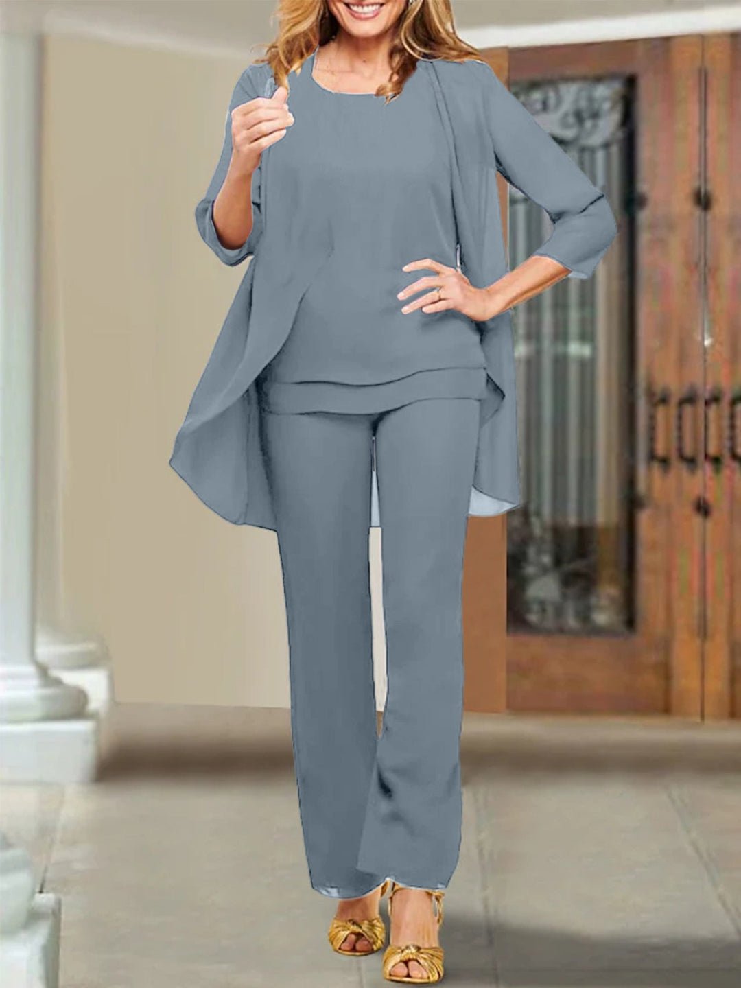 Tailleur-Pantalon en Mousseline de Soie pour Mère de la Mariée
