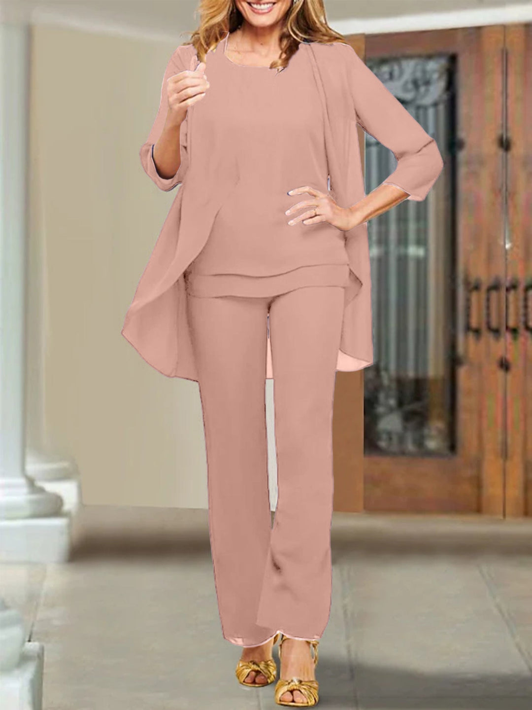Tailleur-Pantalon en Mousseline de Soie pour Mère de la Mariée