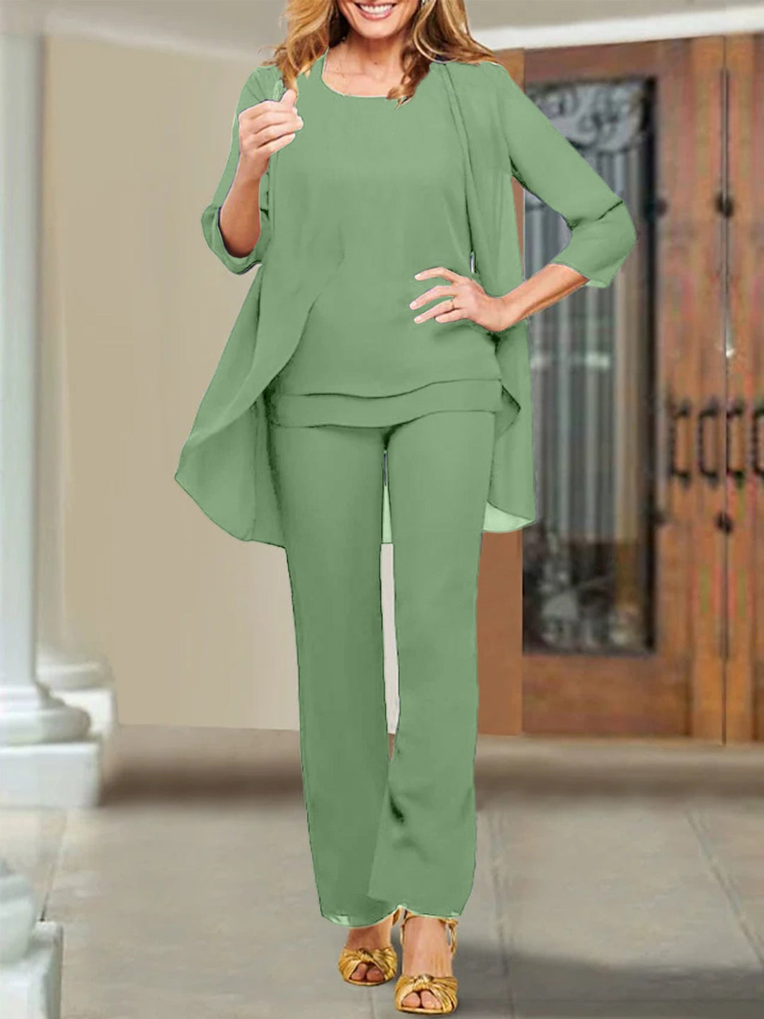 Tailleur-Pantalon en Mousseline de Soie pour Mère de la Mariée