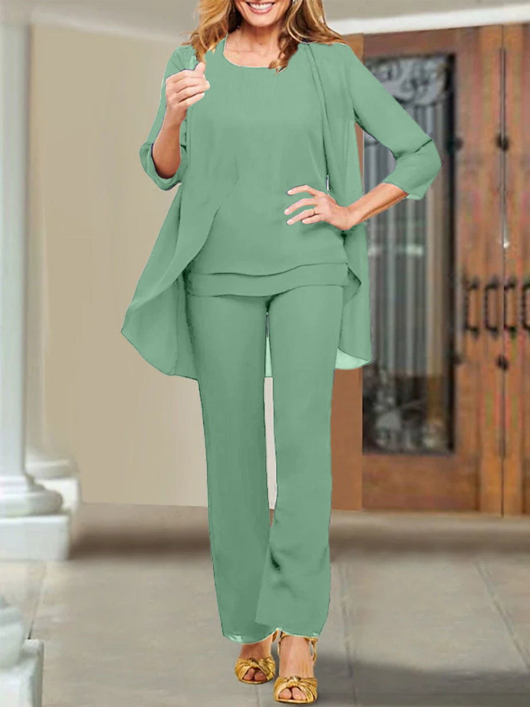 Tailleur-Pantalon en Mousseline de Soie pour Mère de la Mariée