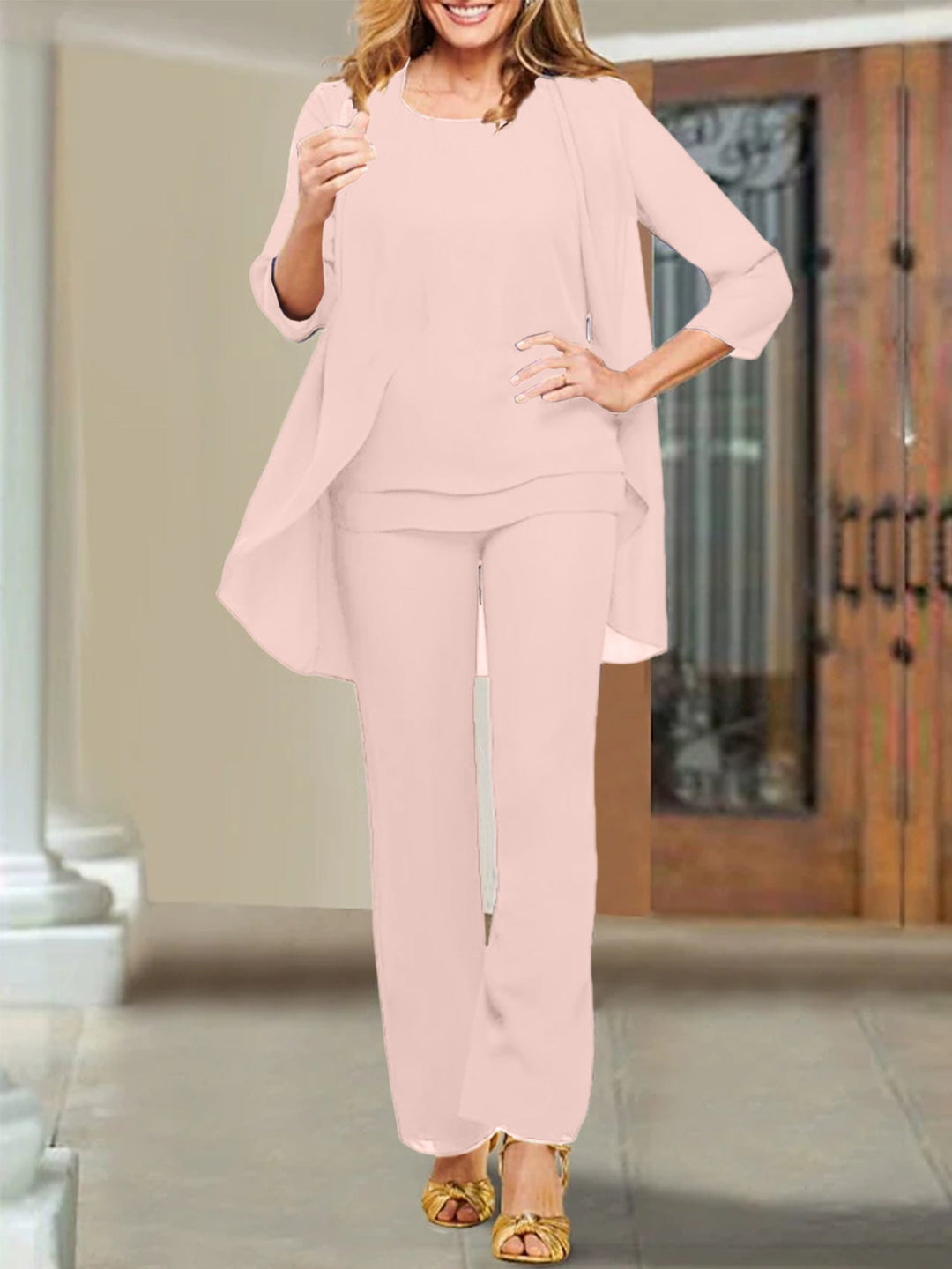 Tailleur-Pantalon en Mousseline de Soie pour Mère de la Mariée