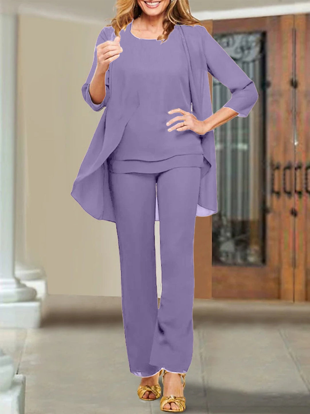 Tailleur-Pantalon en Mousseline de Soie pour Mère de la Mariée