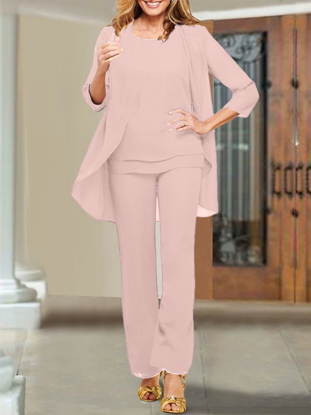 Tailleur-Pantalon en Mousseline de Soie pour Mère de la Mariée